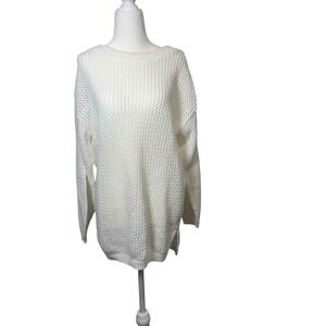 Vintage 80s Partners White Knit Oversized‎ Sweater Nautical Fisherman Cotton Med